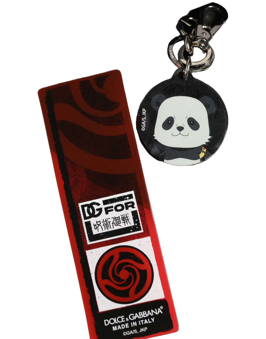 Black Kaisen Panda Chibi Charm Metal Keychain Keyring Polyester Zamak Steel Brass Accessory