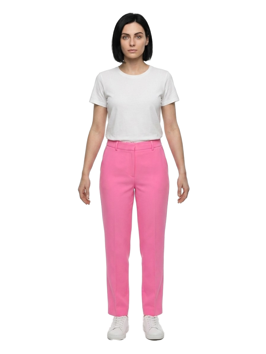 Pink Elastane Casual Pants