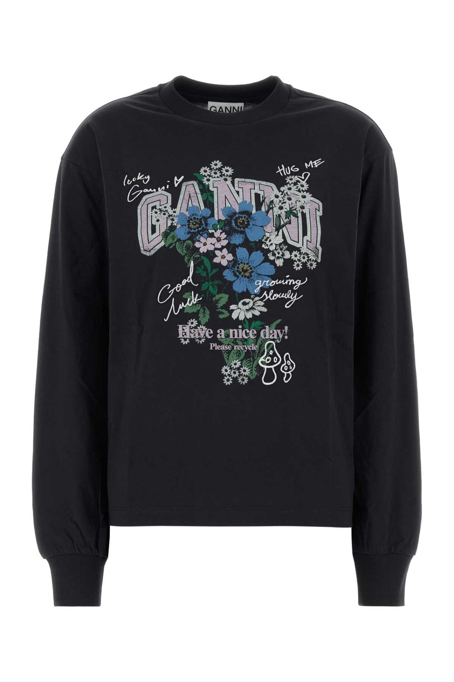 Basic Cotton Jersey Longsleeve Flower Print Phantom Maglie