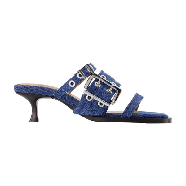Ganni cotton heel mule in blue