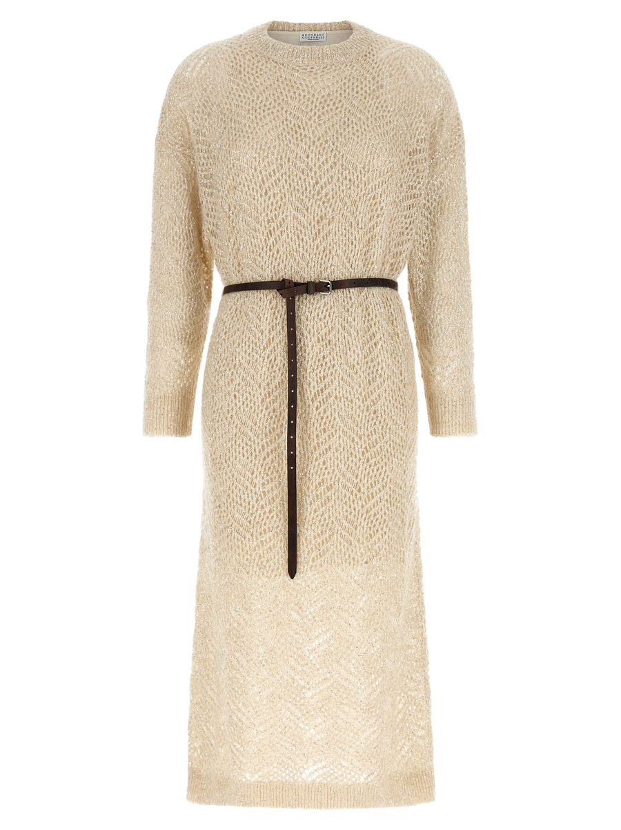 Brunello Cucinelli Polyamide with sequins dress in beige