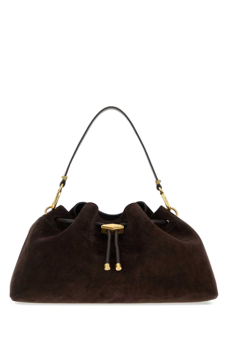 Jimmy Choo Exterior: 100% Suede; Lining: 100% Leather; Finishing: Golden metal shoulder bag in brown