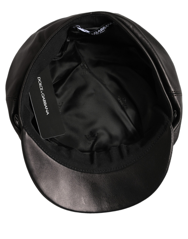 Dolce & Gabbana HAT10008 100% Lamb Leather; Lining: 92% Silk flat cap in black