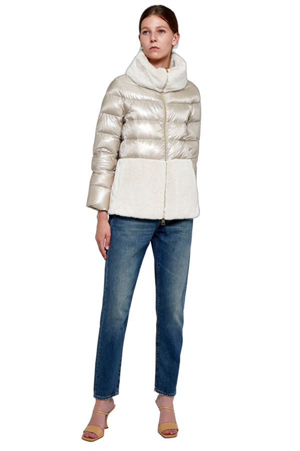 Herno 100% polyamide shell; down and feather filling; faux fur collar down jacket in white