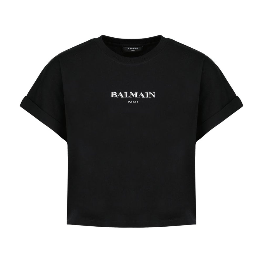 Vintage Print Crop T-Shirt - Balmain Cotton Black Ready-to-wear / T-shirts