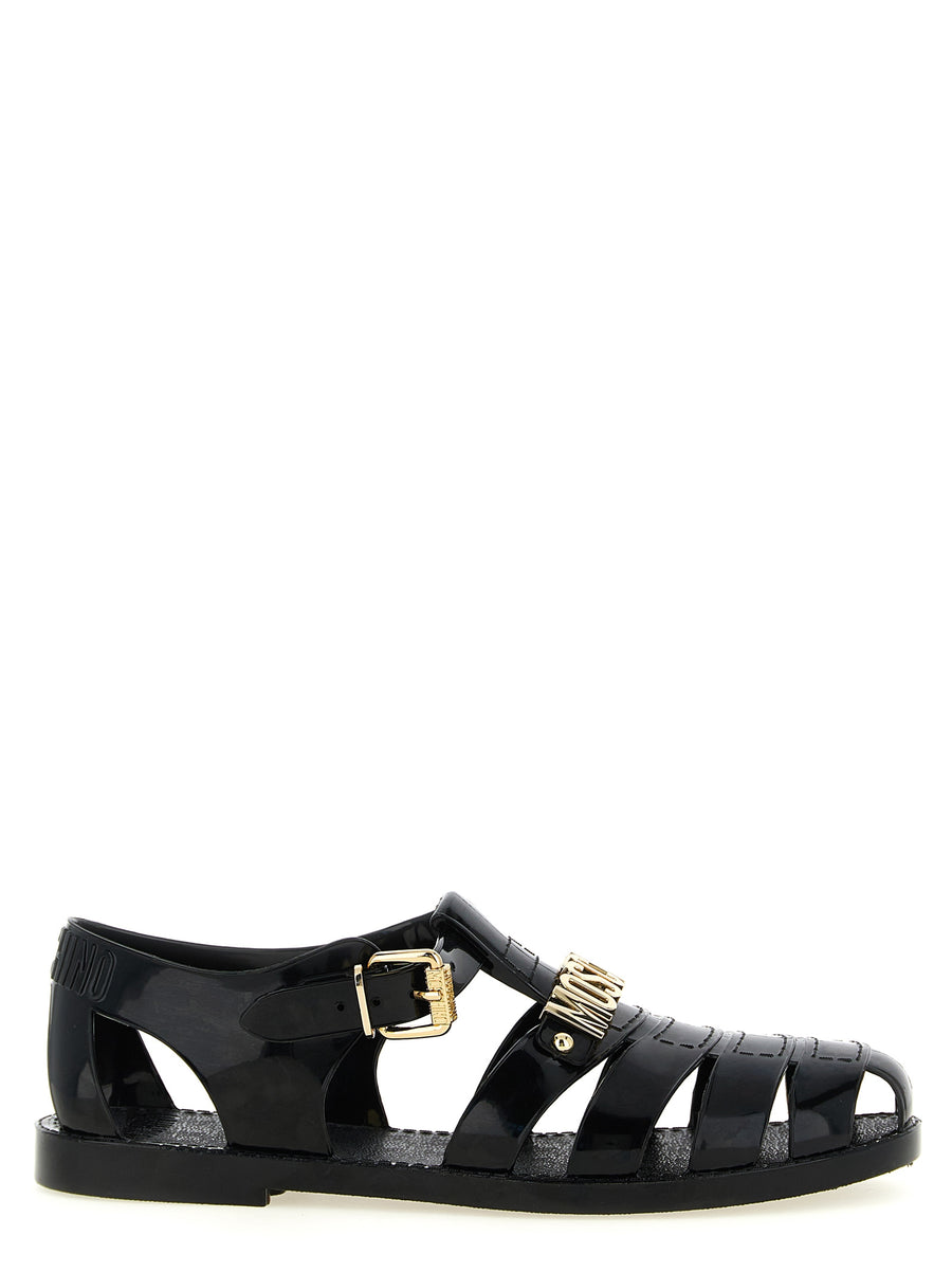 Black Pvc Flat Sandals