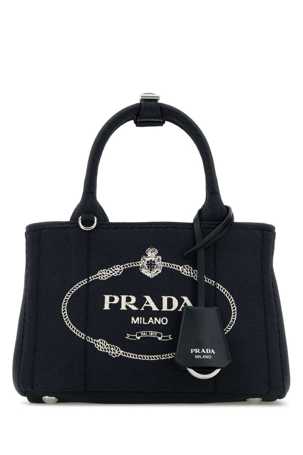Prada Mano Exterior: 100% Fabric; Lining: 100% Fabric; Finishing: Silver metal tote bag in navy