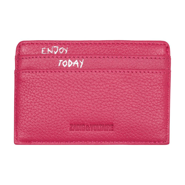 Zadig & Voltaire Calfskin leather card case in pink