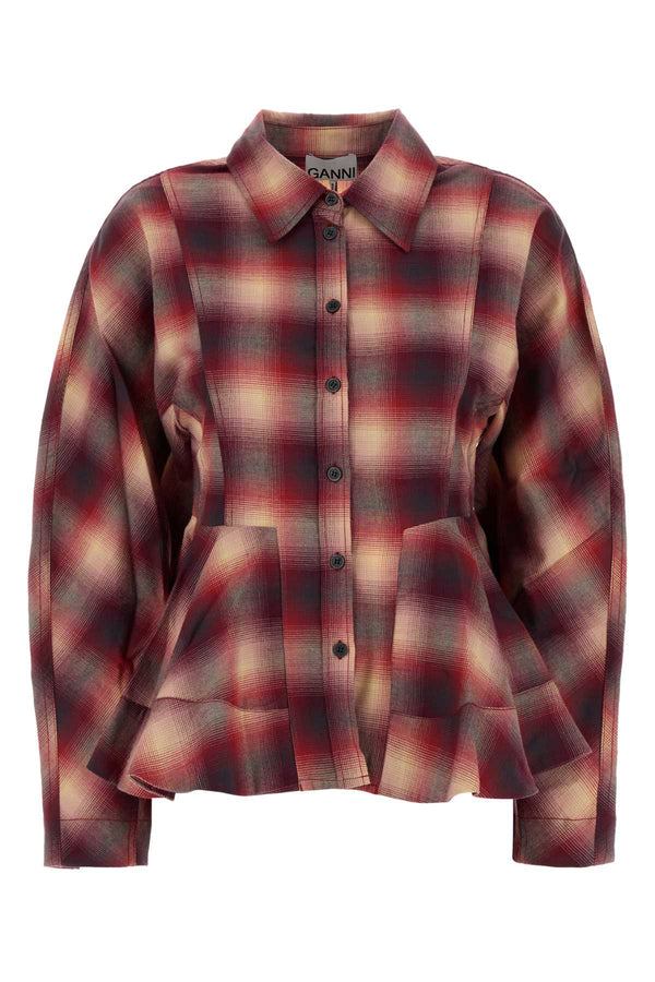 Embroidered Flannel Shirt Raspberry Wine Exterior: Cotton Camicie