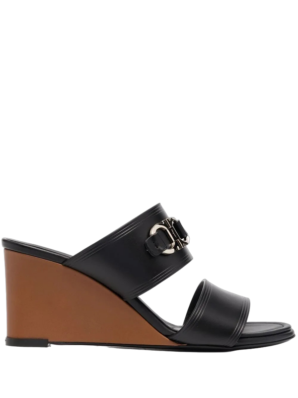 Ferragamo Leather wedge sandal in black