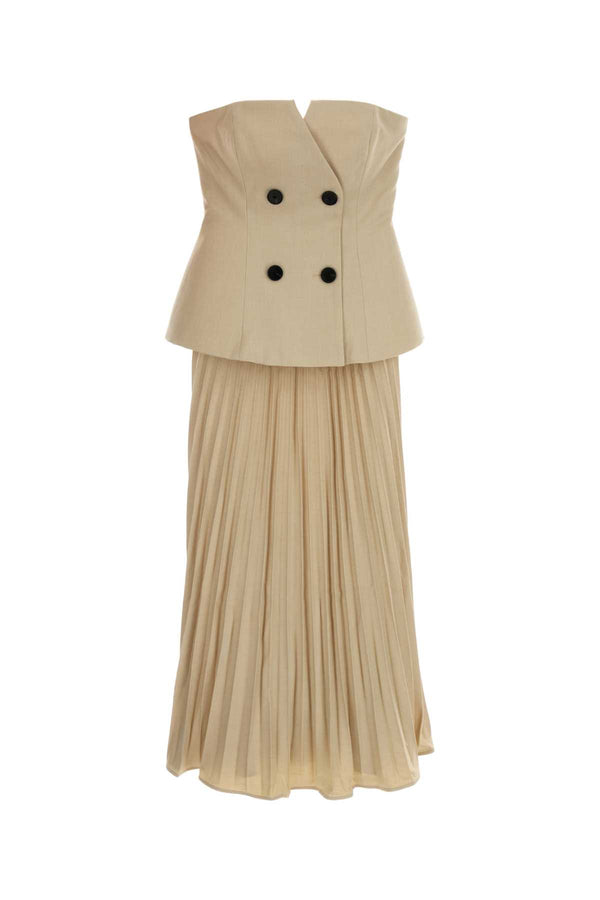 Beige Stretch Gabardine Dress Abiti