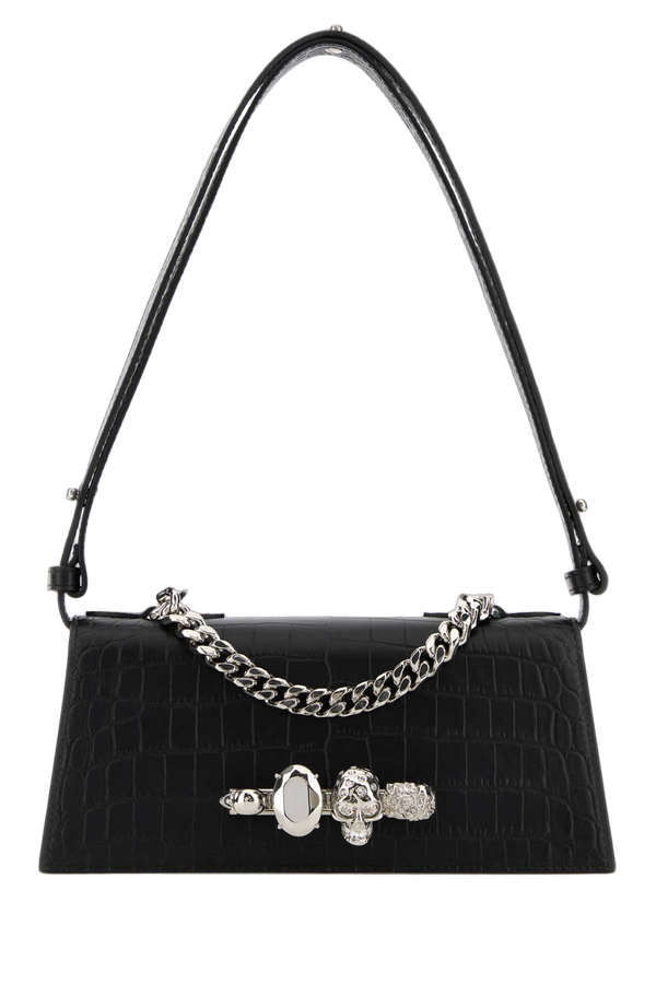 Alexander McQueen Exterior: 100% Calf shoulder bag in black