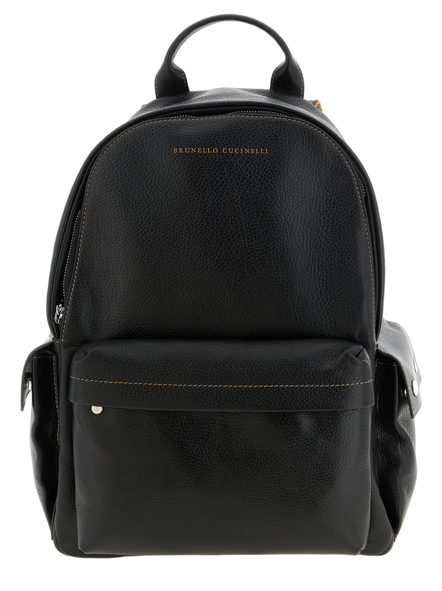 Brunello Cucinelli 100% calfskin leather backpack in black