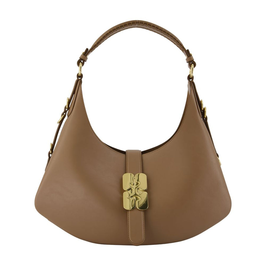 Ganni Calfskin shoulder bag in beige