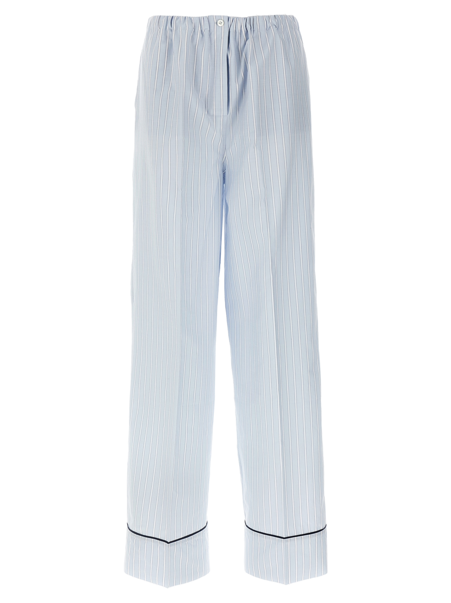 Blue Cotton Casual Pants