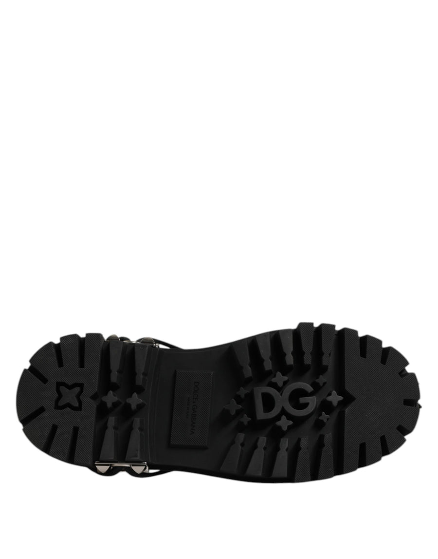 Black Studded Leather Hi-Trekking Derby Men Shoes Viscose Lamb Calf