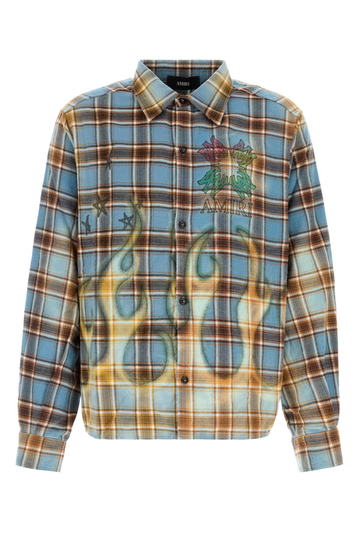 Amiri Plaid Cotton Shirt — Blue