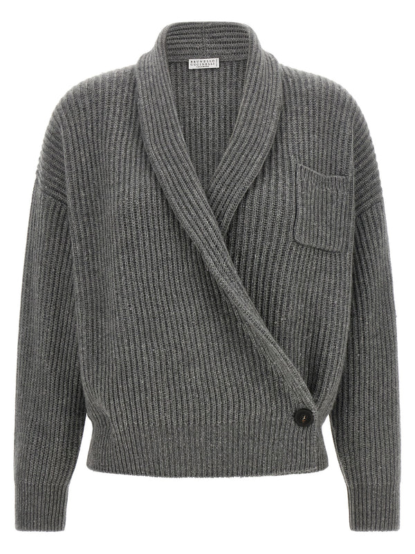 Brunello Cucinelli Cashmere and silk blend cardigan in gray