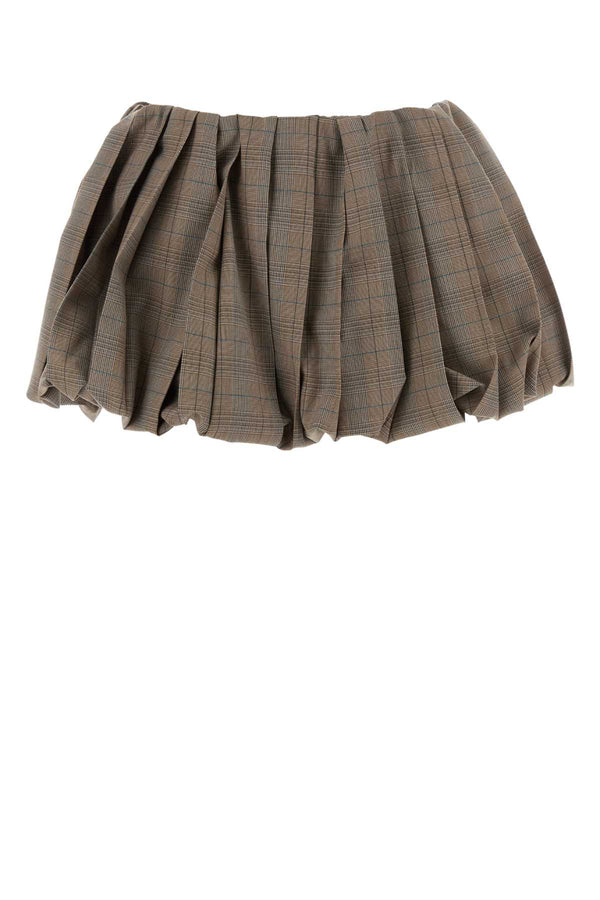 Embroidered Wool Mini Skirt Tabacco Gonne