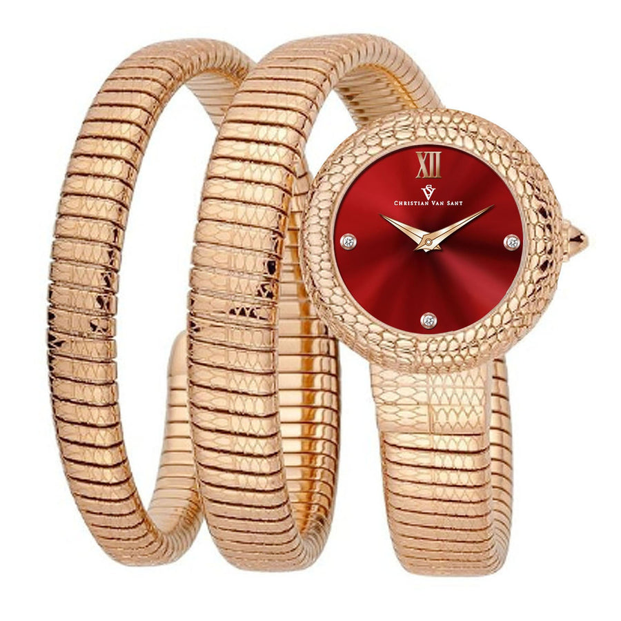 Christian Van Sant Stainless steel case and bracelet watch in red