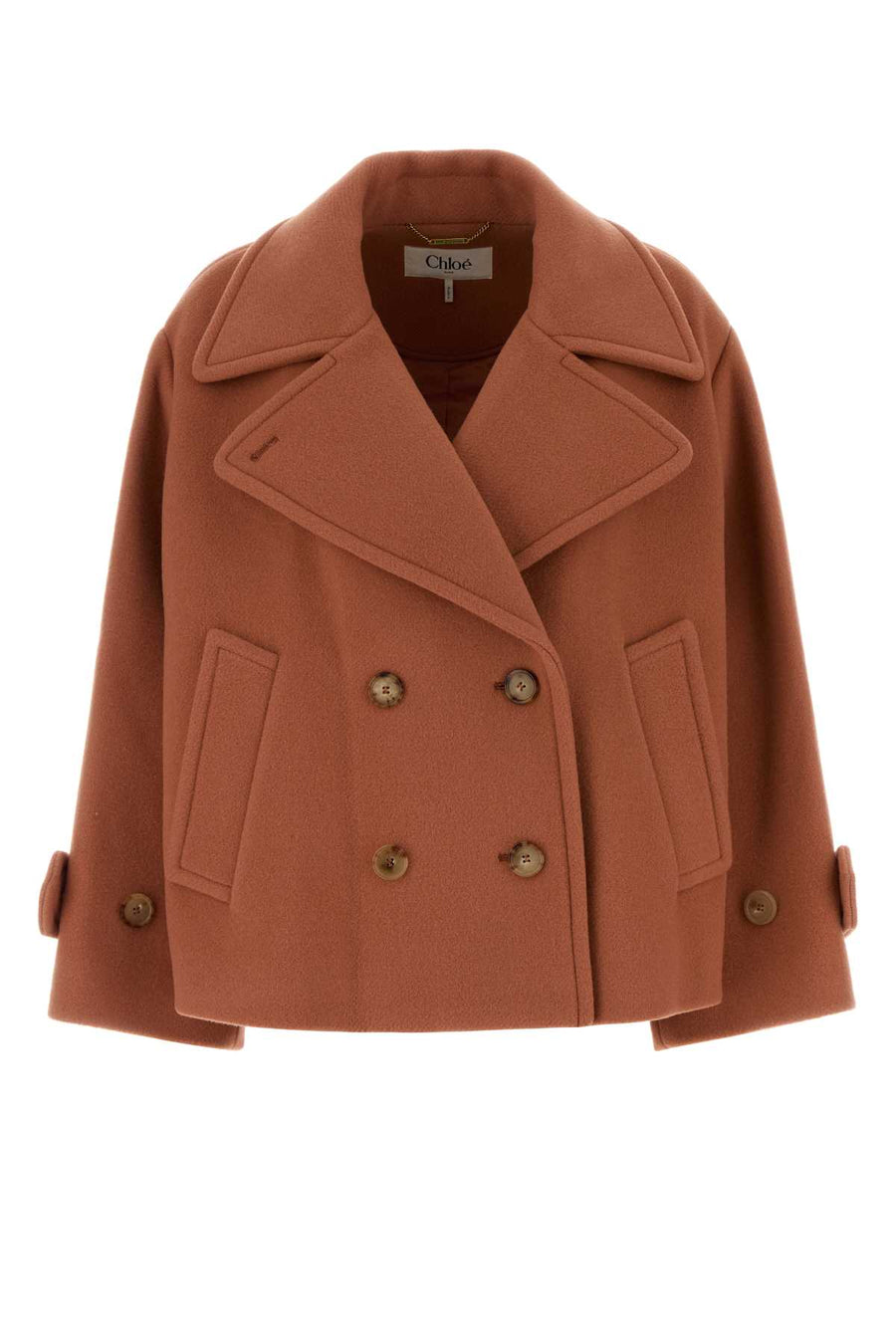 Chloé Exterior: 80% Virgin wool 20% Nylon; Lining: 62% Viscose 38% Cotton coat in pink