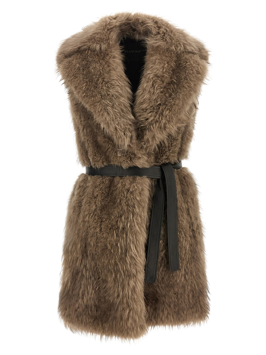 Blancha Long-haired shearling vest in beige
