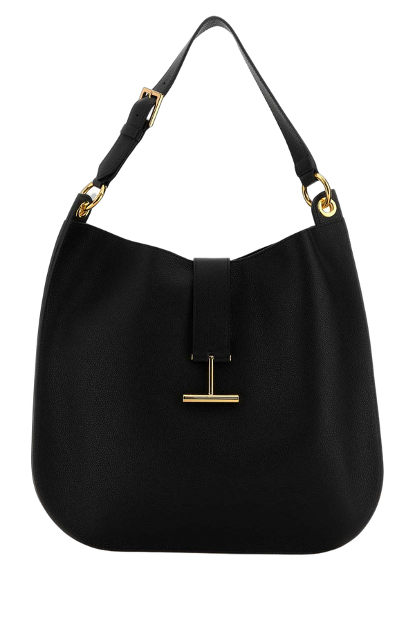 Tom Ford Exterior: 100% Leather; Lining: 100% Fabric; Finishing: Golden metal shoulder bag in black