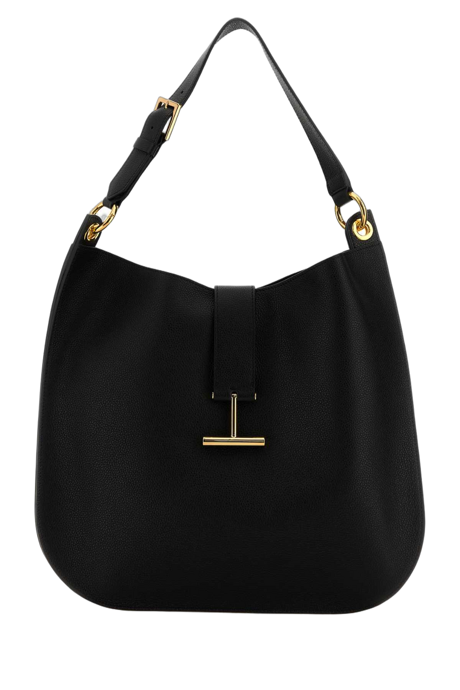 Tom Ford Exterior: 100% Leather; Lining: 100% Fabric; Finishing: Golden metal shoulder bag in black