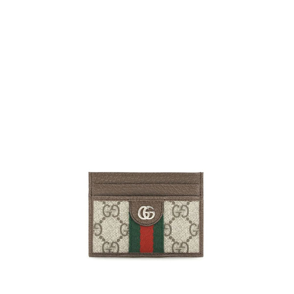 Gucci GG Supreme canvas with leather trim card case in brown