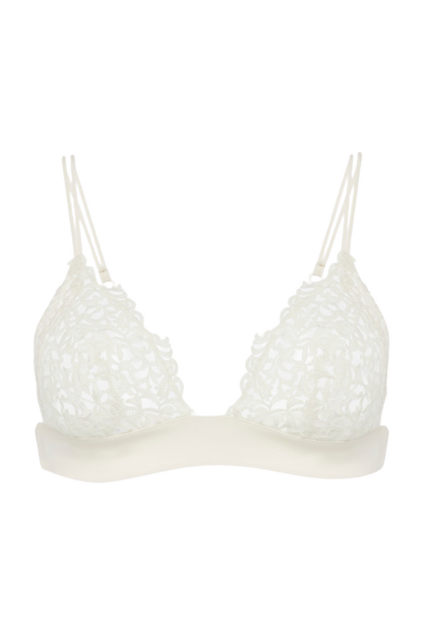 La Perla Stretch Georgette Silk with Macramé Trim triangle bra in white