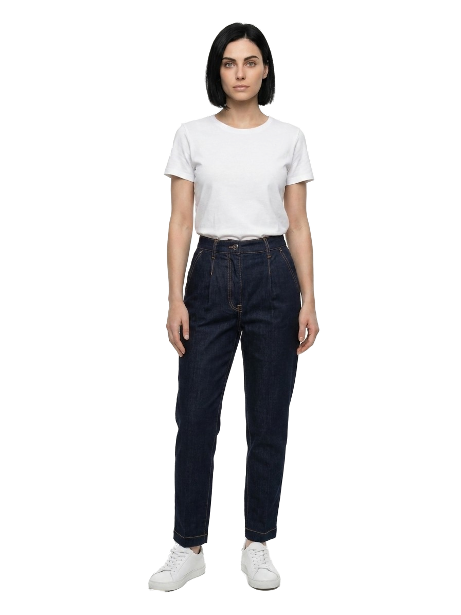 Navy Blue Cotton Straight-Leg Jeans Clothing