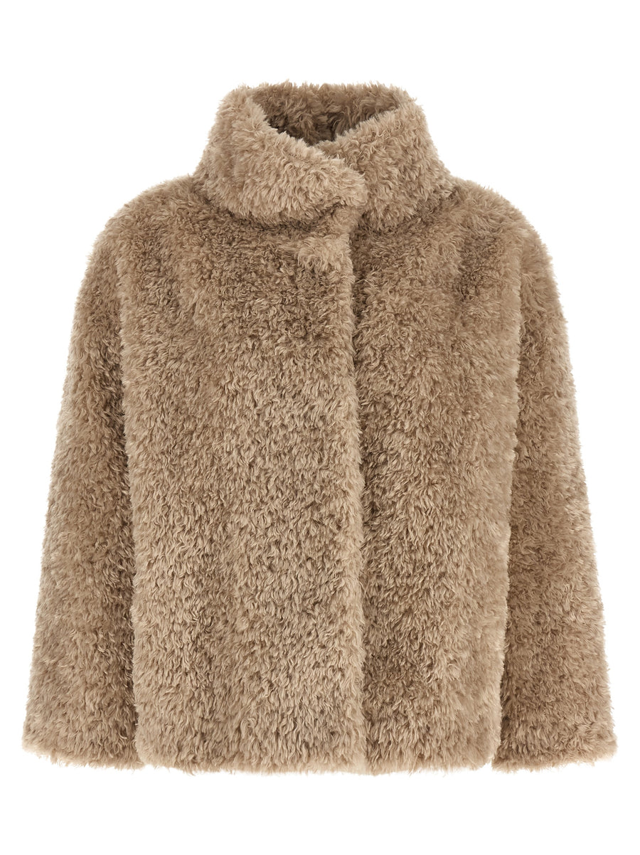 Beige Polyester Coat Clothing