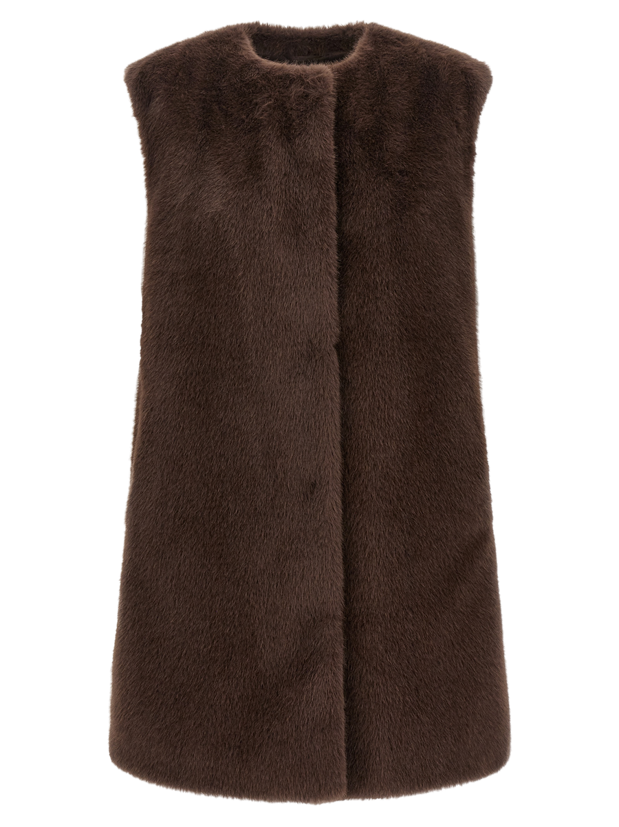Brown Polyester Sleeveless Jacket Clothing