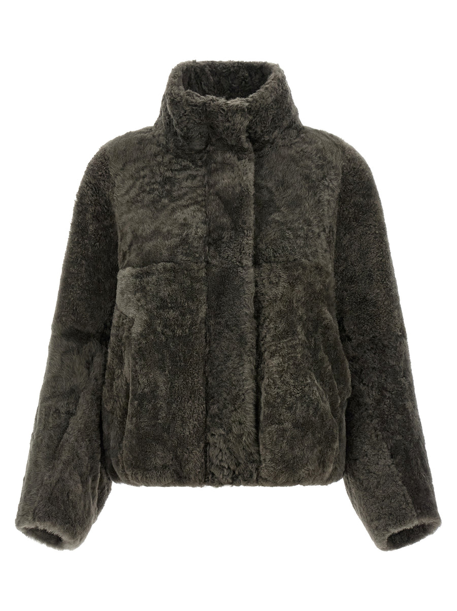Brunello Cucinelli Pure lambskin with textured lamb fur jacket in gray