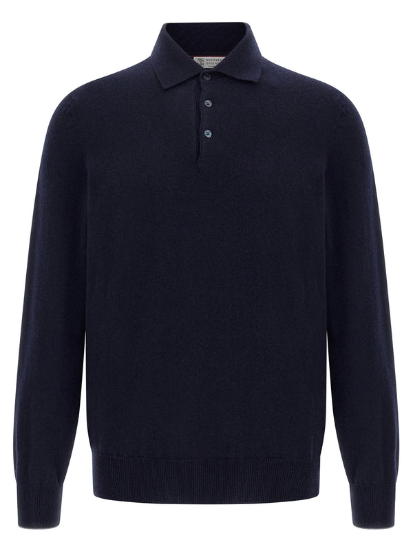 Brunello Cucinelli 100% cashmere polo shirt in blue