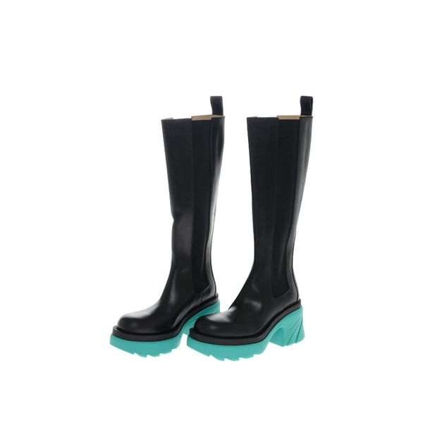 Bottega Veneta Black and turquoise calfskin chelsea boot in black