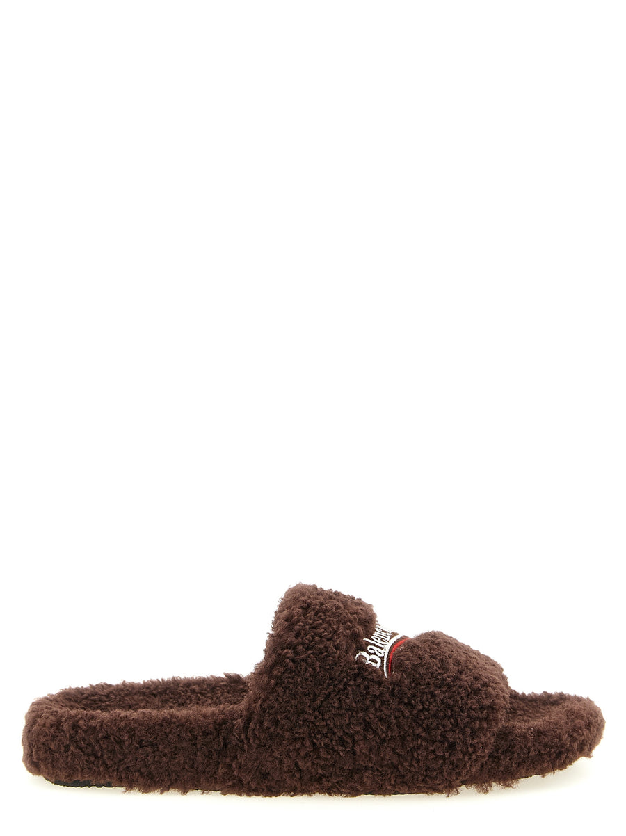 Brown Polyester Slides Shoe