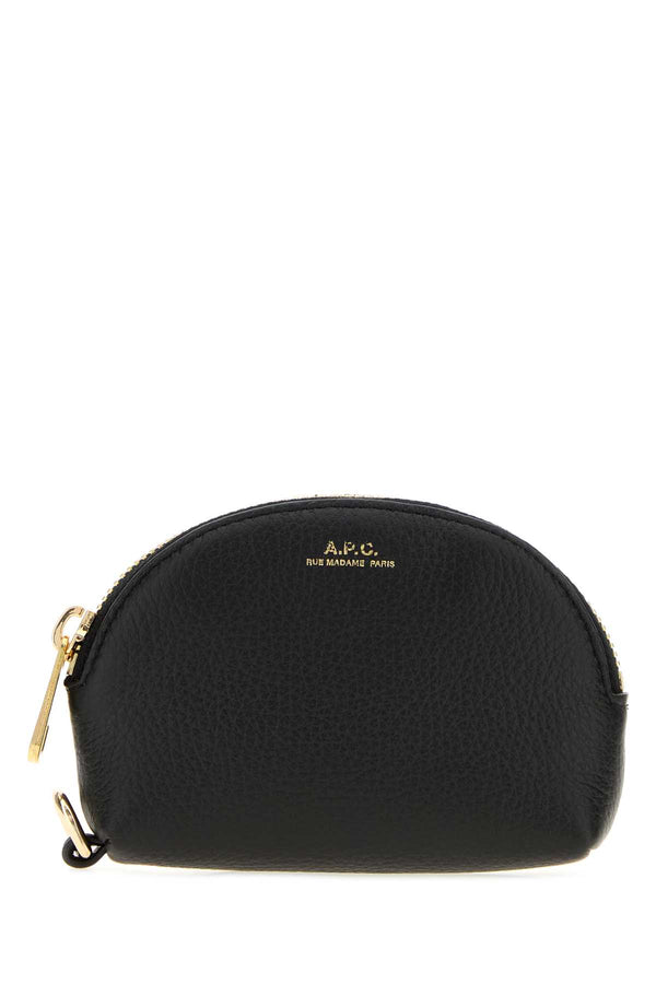 Black Leather Monnaie Card Holder Noir Portafogli