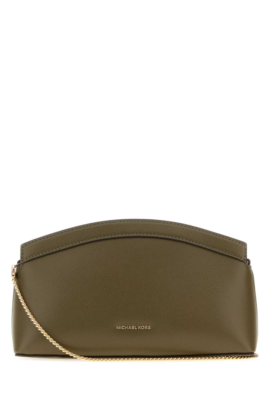 Michael By Michael Kors Dome Exterior: 100% Leather; Lining: 100% Fabric; Hardware: Golden metal clutch in green