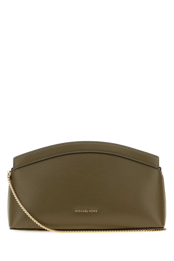 Michael By Michael Kors Dome Exterior: 100% Leather; Lining: 100% Fabric; Hardware: Golden metal clutch in green