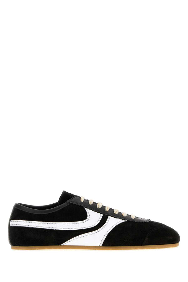 Two-Tone Leather And Suede Sneakers Blackwhite