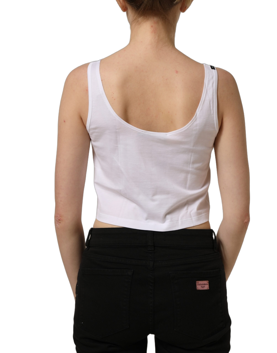 White Cotton Sleeveless Cropped Tank Top