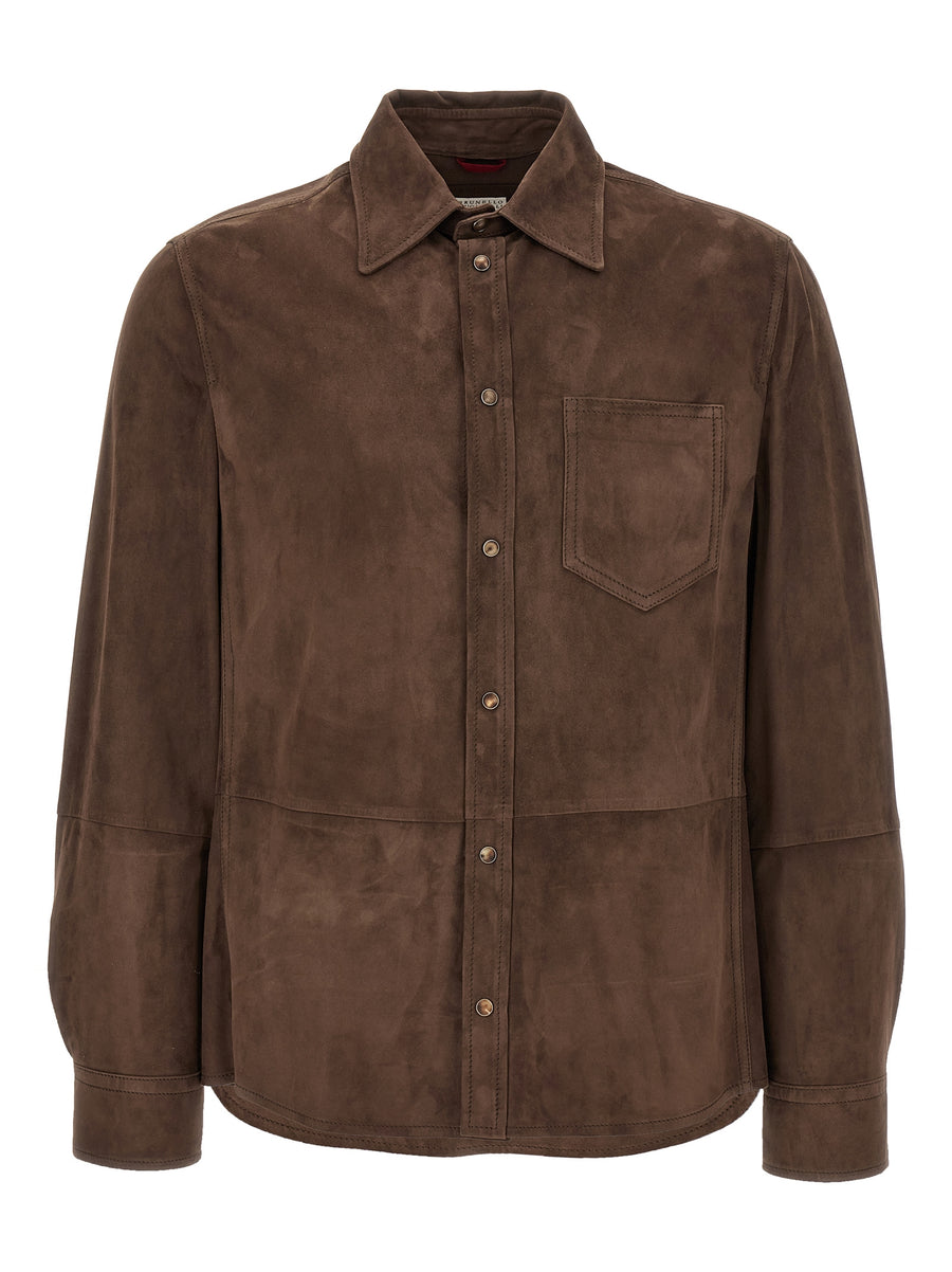 Brunello Cucinelli 100% lamb leather overshirt in brown
