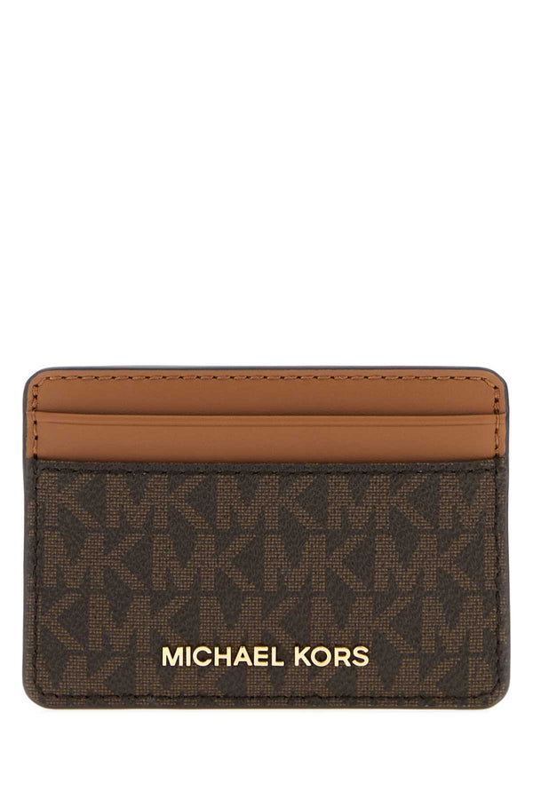 Printed Canvas Card Holder Brown Portafogli
