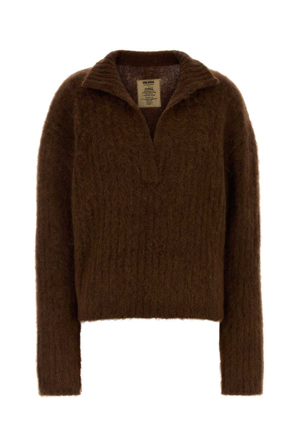 Brown Stretch Alpaca Blend Oversize Polo Shirt Mustard Maglie