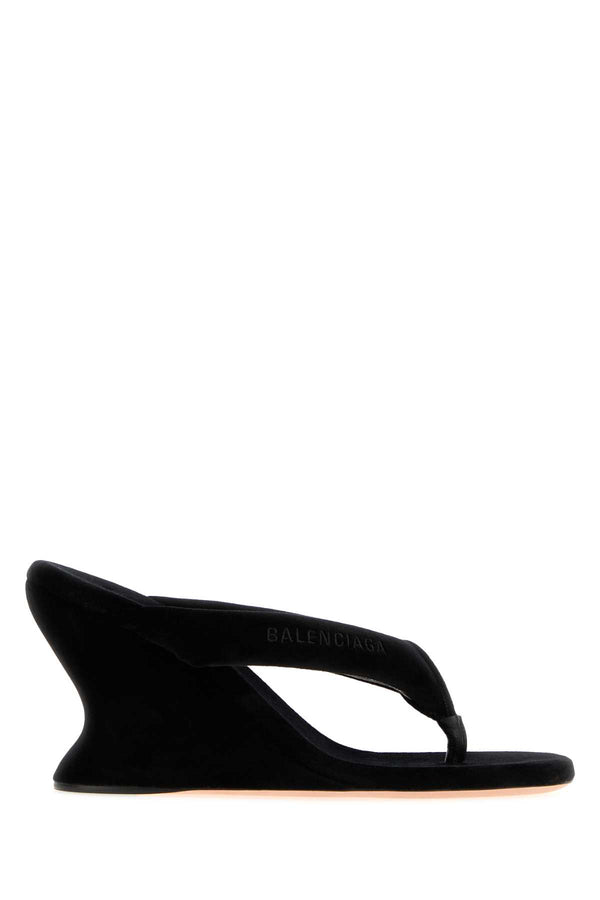 Black Velvet Thong Wedge Sandali