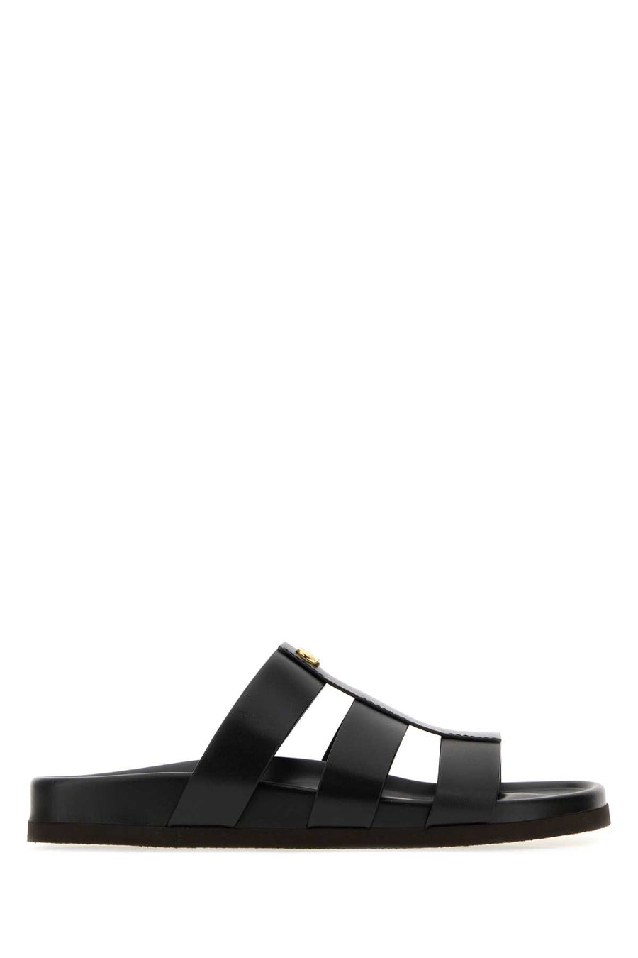 Black Leather Vlogo Slippers Nero Sandali