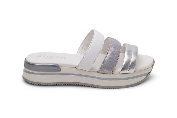 Hogan White and silver calfskin sandals in white