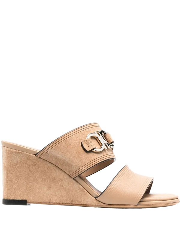Ferragamo Suede and calf leather wedge mule in beige