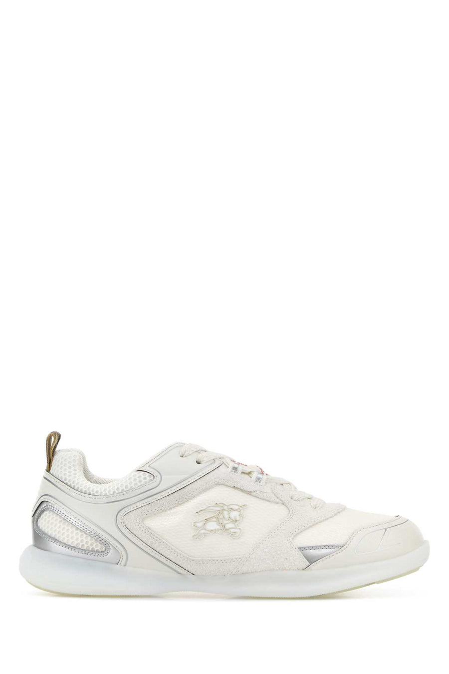 White Fabric And Leather Sneakers Silverwhite